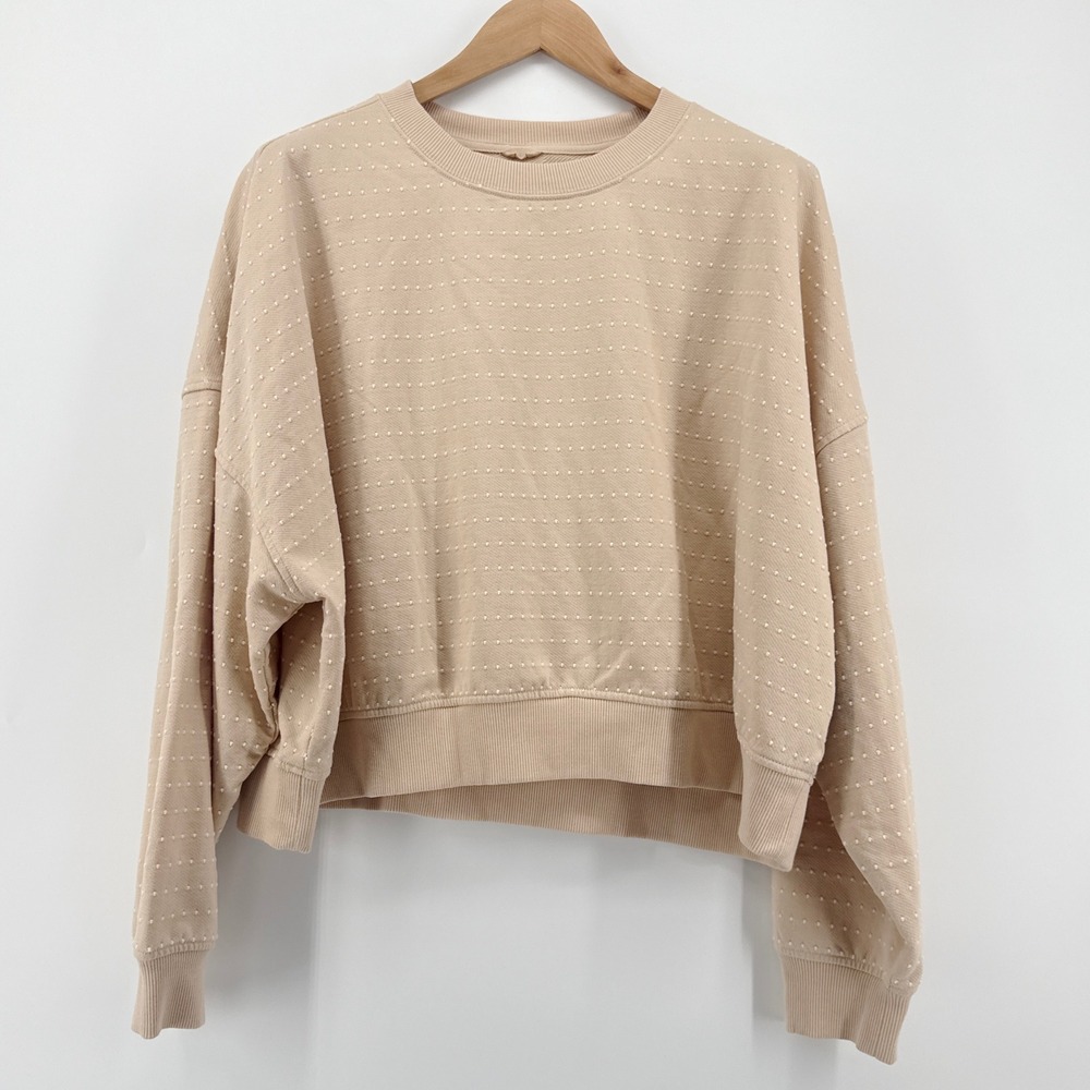 Aerie Women's Tan Textured Dot Crewneck Sweatshirt XL Oversized Comfy Athleisure - Picture 1 of 9